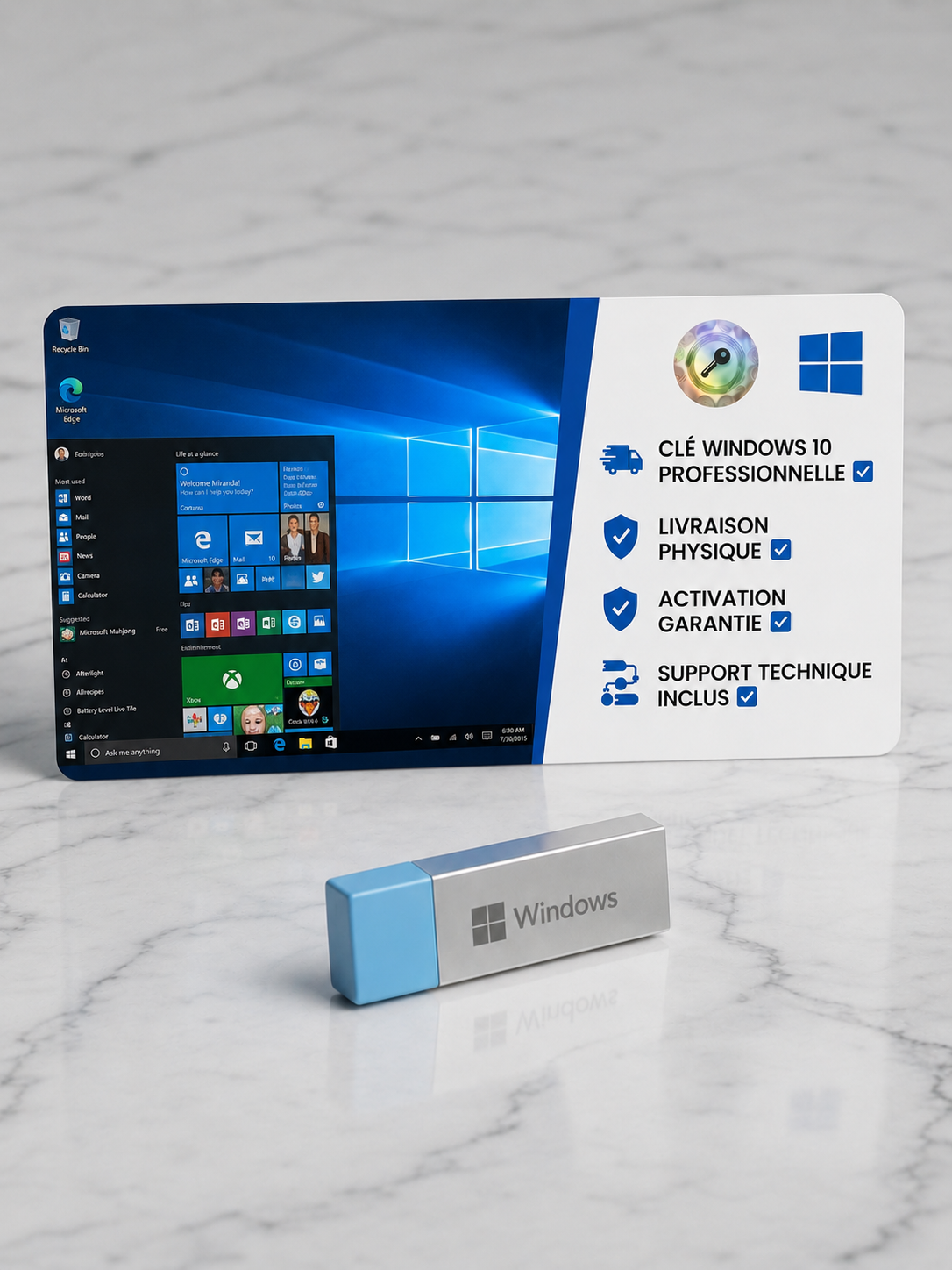 Windows 10 Pro : Licence Officielle + Clé USB d'Installation Ma clé Informatique
